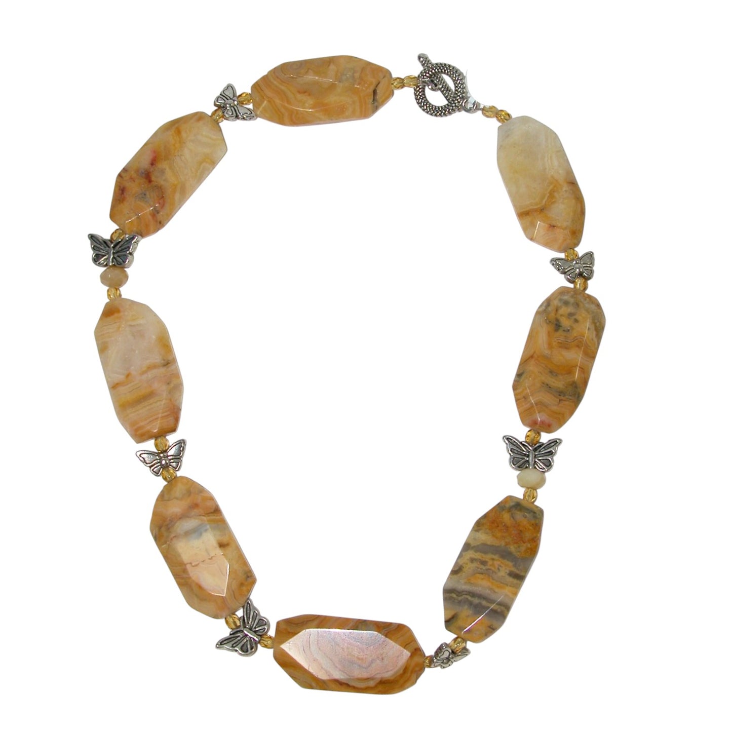 Agate Butterfly Beaded Sterling Silver Necklace