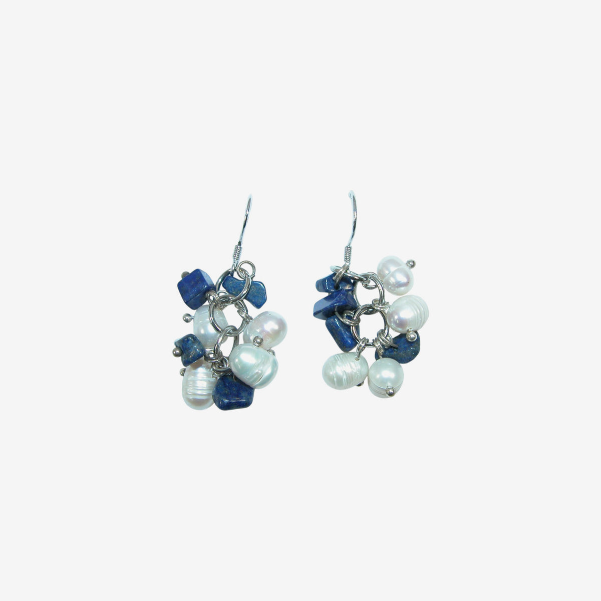 1008 Freshwater Pearl, Lapis, Sterling Silver Dangle Earrings