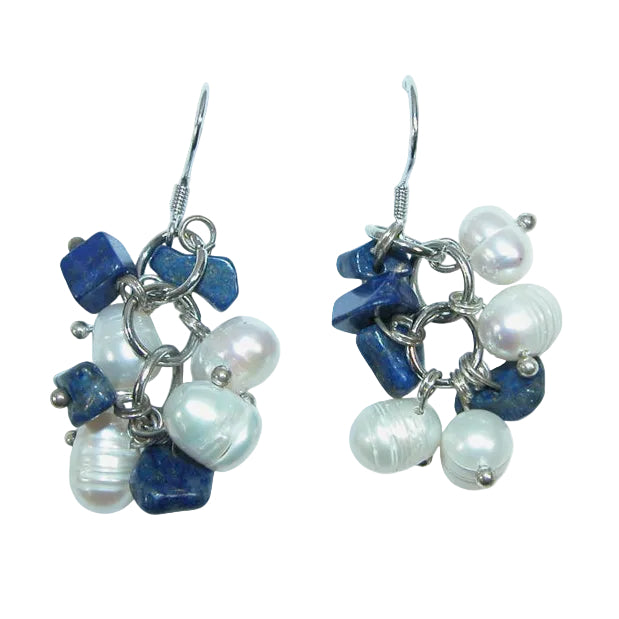 1008 Freshwater Pearl, Lapis, Sterling Silver Dangle Earrings