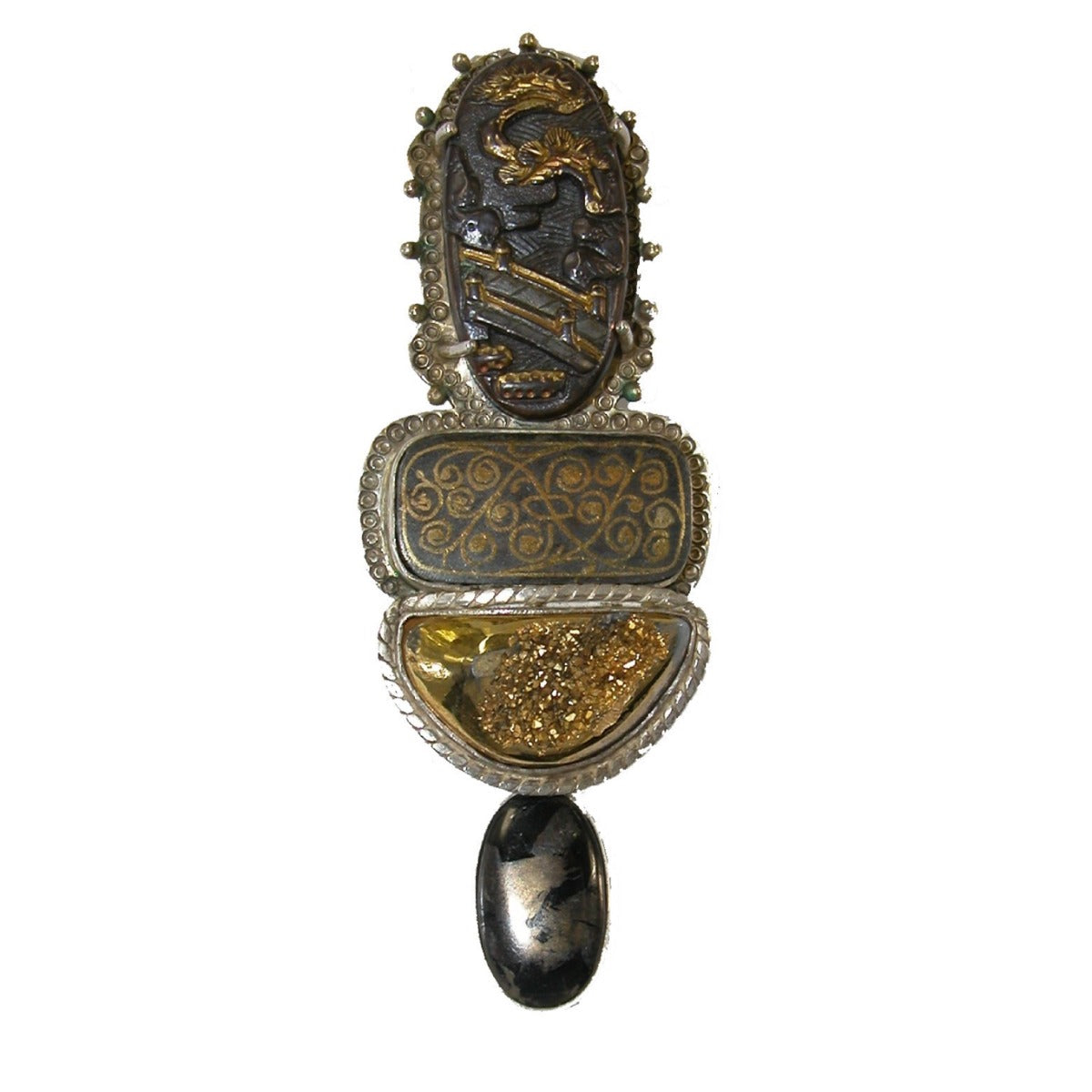 Menuki Drusy Sterling Silver Pin Pendant