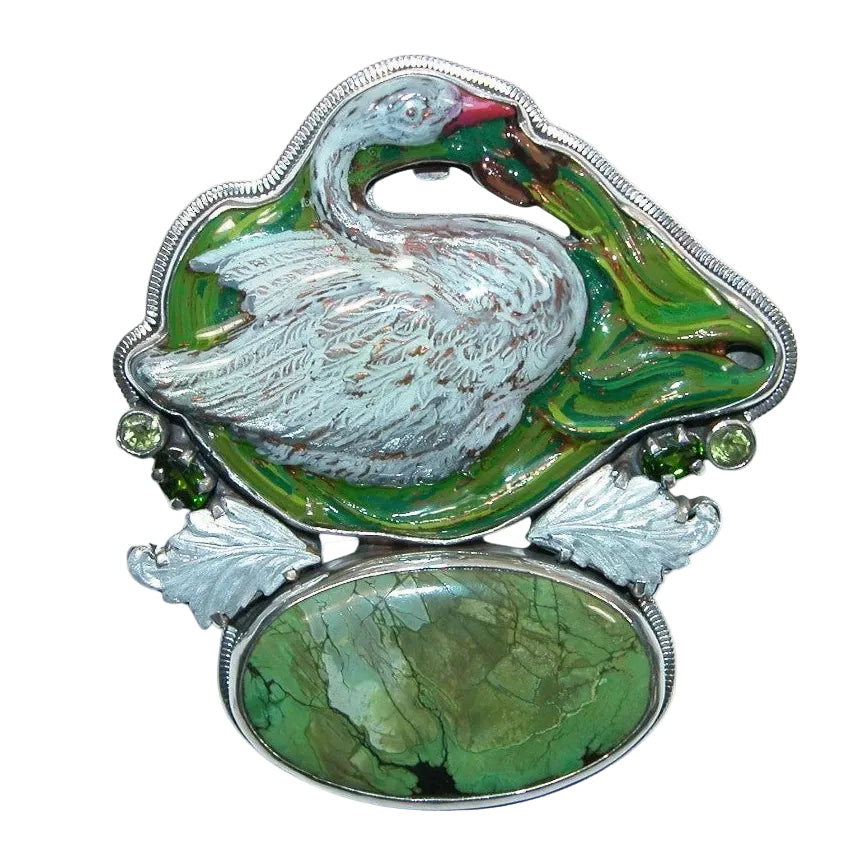 32291 Swan Chrome Diopside Peridot Sterling Silver Pin and Pendant