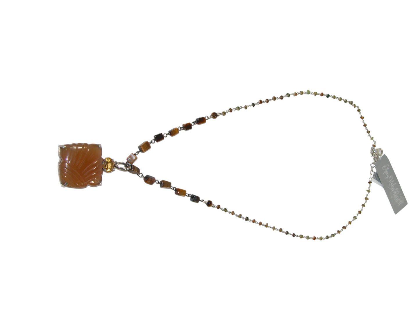 10502A Citrine, Agate, Tiger's Eye Sterling Silver Necklace