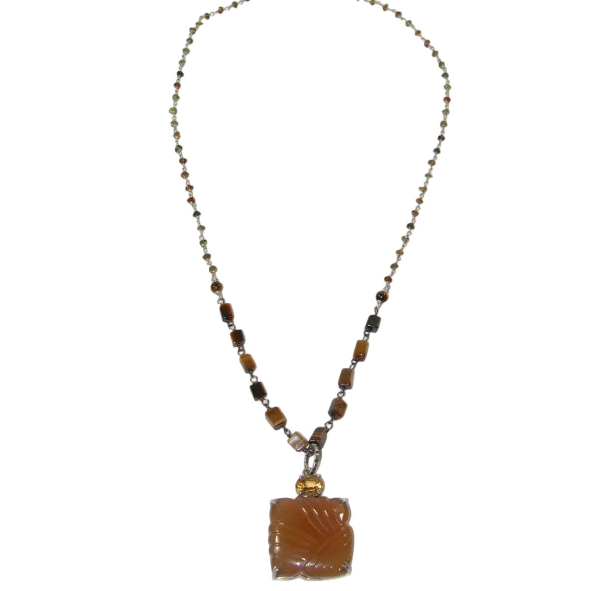 10502A Citrine, Agate, Tiger's Eye Sterling Silver Necklace