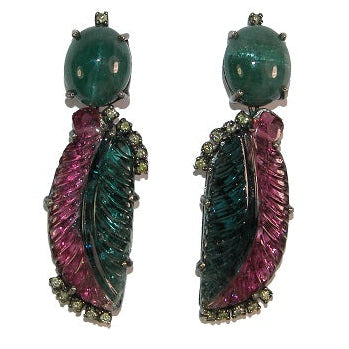 10615 Diamond, Tourmaline, Aquamarine Rhodium Earrings