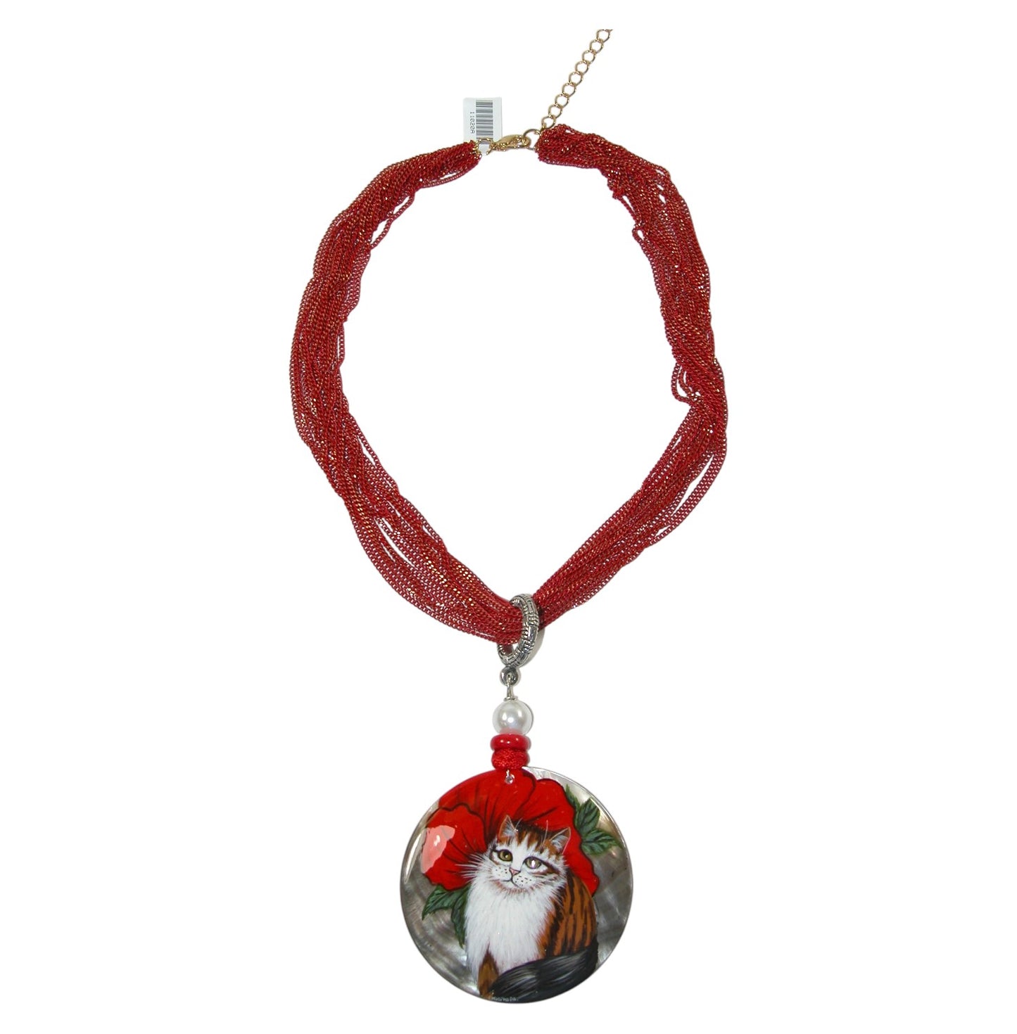 11020A Hand Painted Cat Sterling Silver Necklace