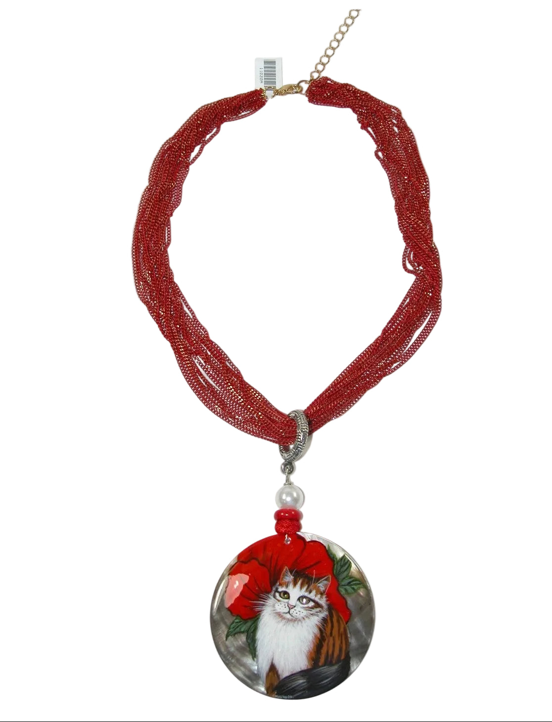 11020A Hand Painted Cat Sterling Silver Necklace