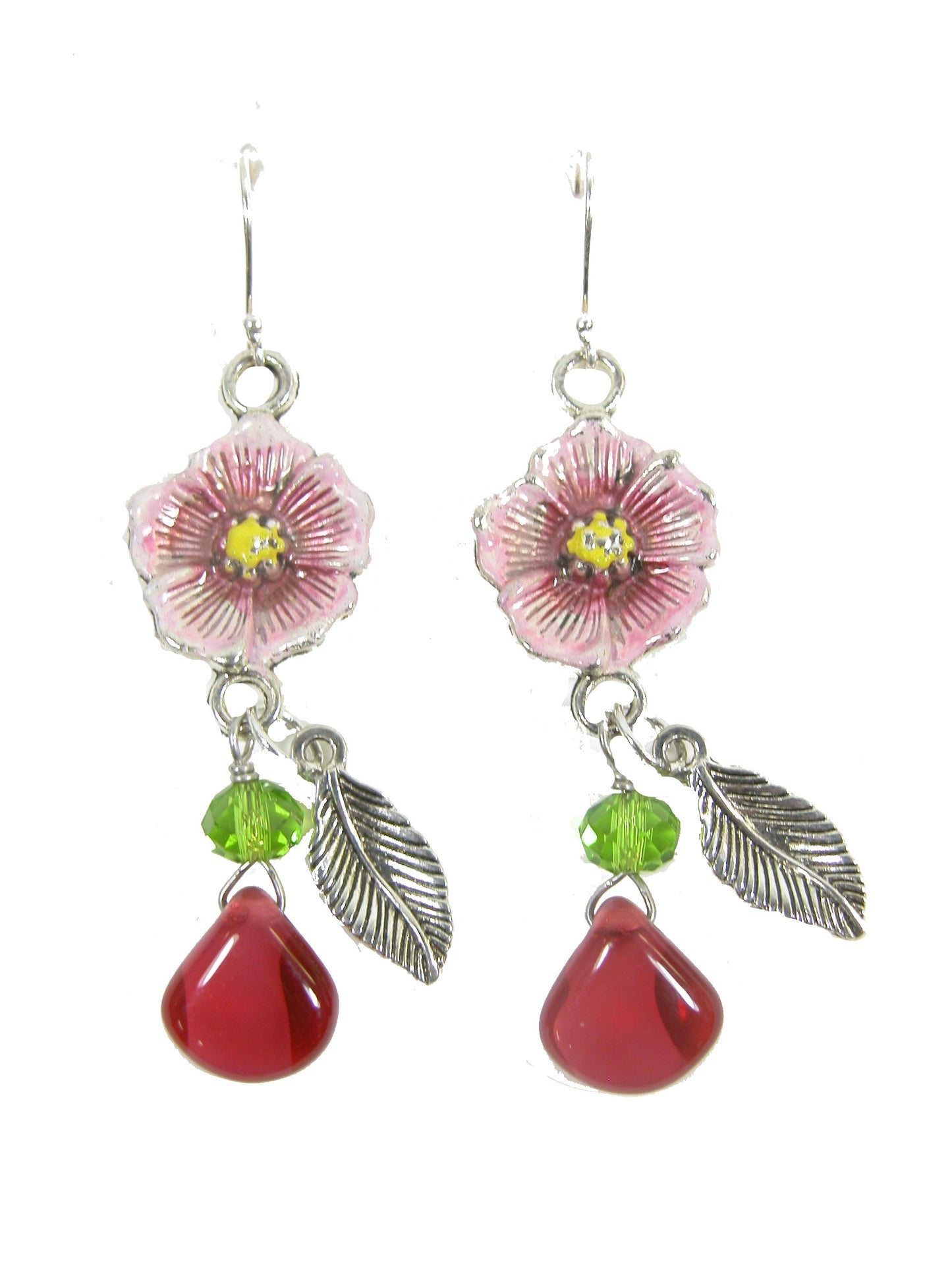 11114L Flower Hand Enameling Sterling Silver Earrings