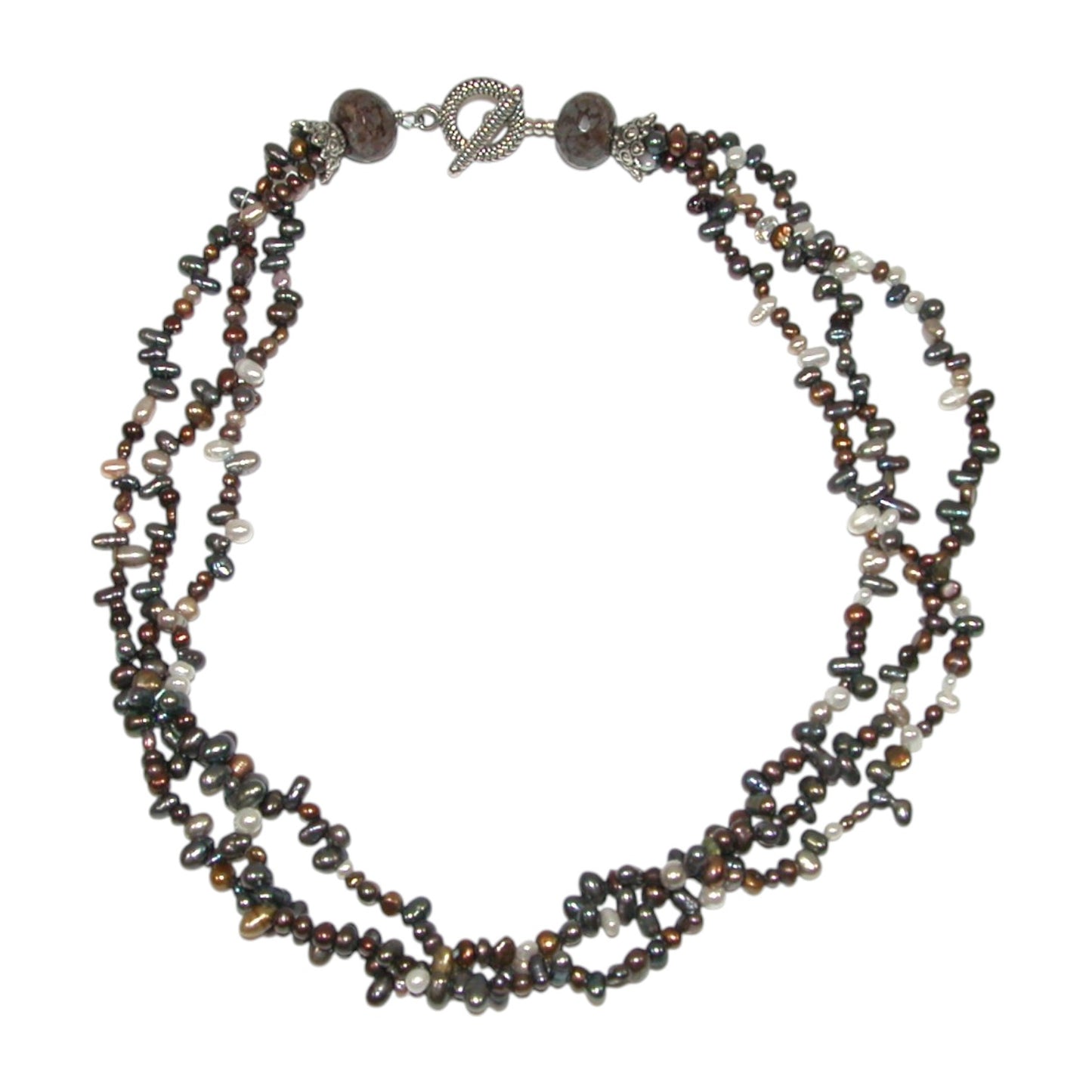 1231 Three Strand Purple Freshwater Pearl Sterling Silver Beaded Necklace