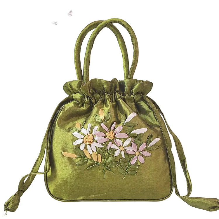Embroidered Floral Ribbon Jewelry Travel Handbag GF4999 Chartreuse