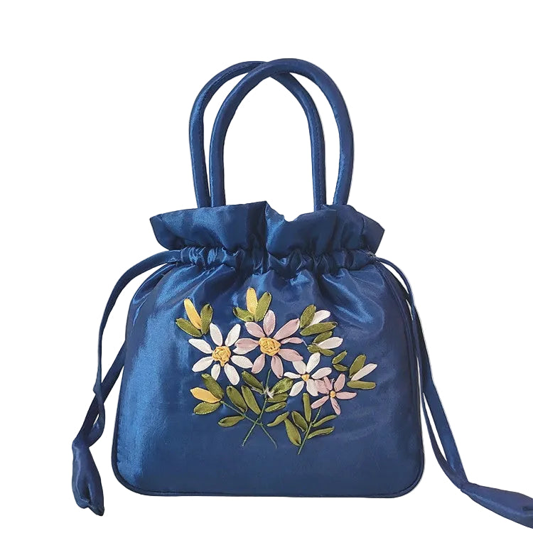 Embroidered Floral Ribbon Jewelry Travel Handbag GF5001 Royal Blue