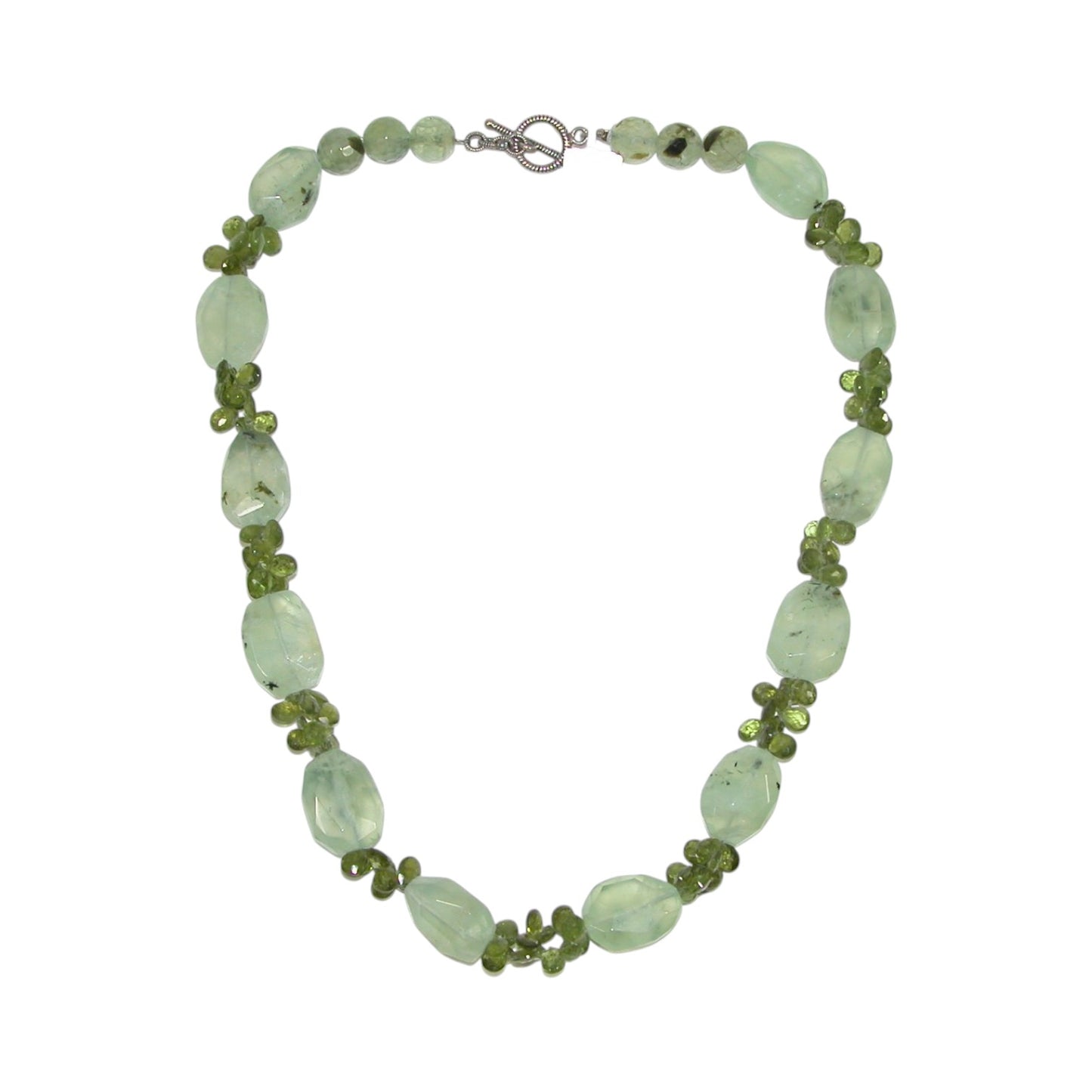 17182 Prehnite, Peridot Beaded Sterling Silver Necklace