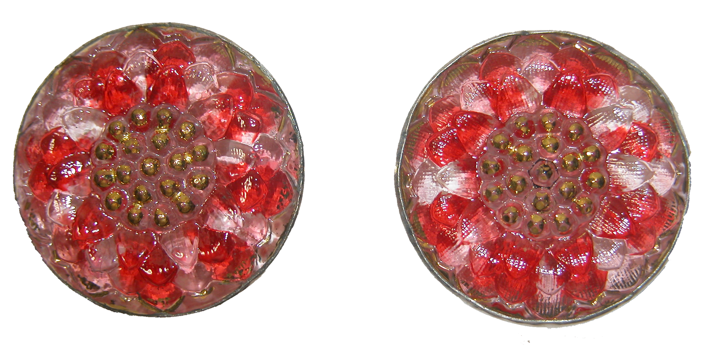 17694 Peppermint Flower Czech Button, Sterling Silver Earrings