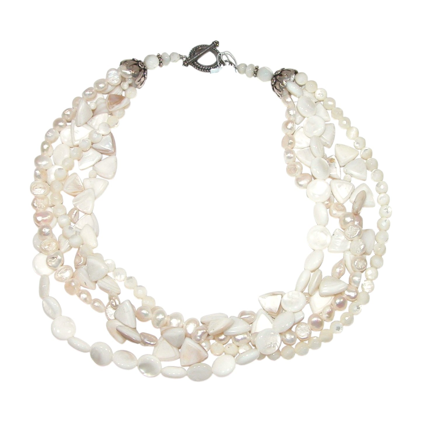 Four Strand White Freshwater Pearl Sterling Silver Beaded Necklace