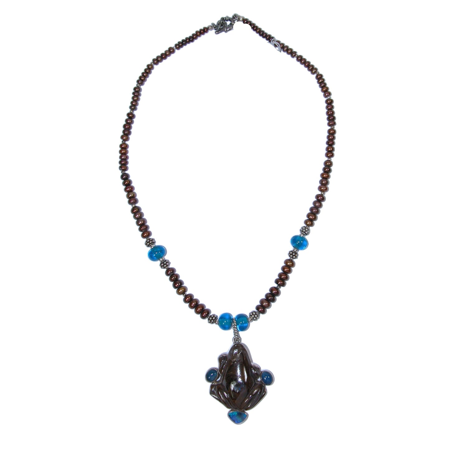 17994 Freshwater Pearl, Boulder Opal, Amethyst Sterling Silver Necklace