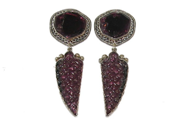 Carved Tourmaline Sterling Silver Earrings