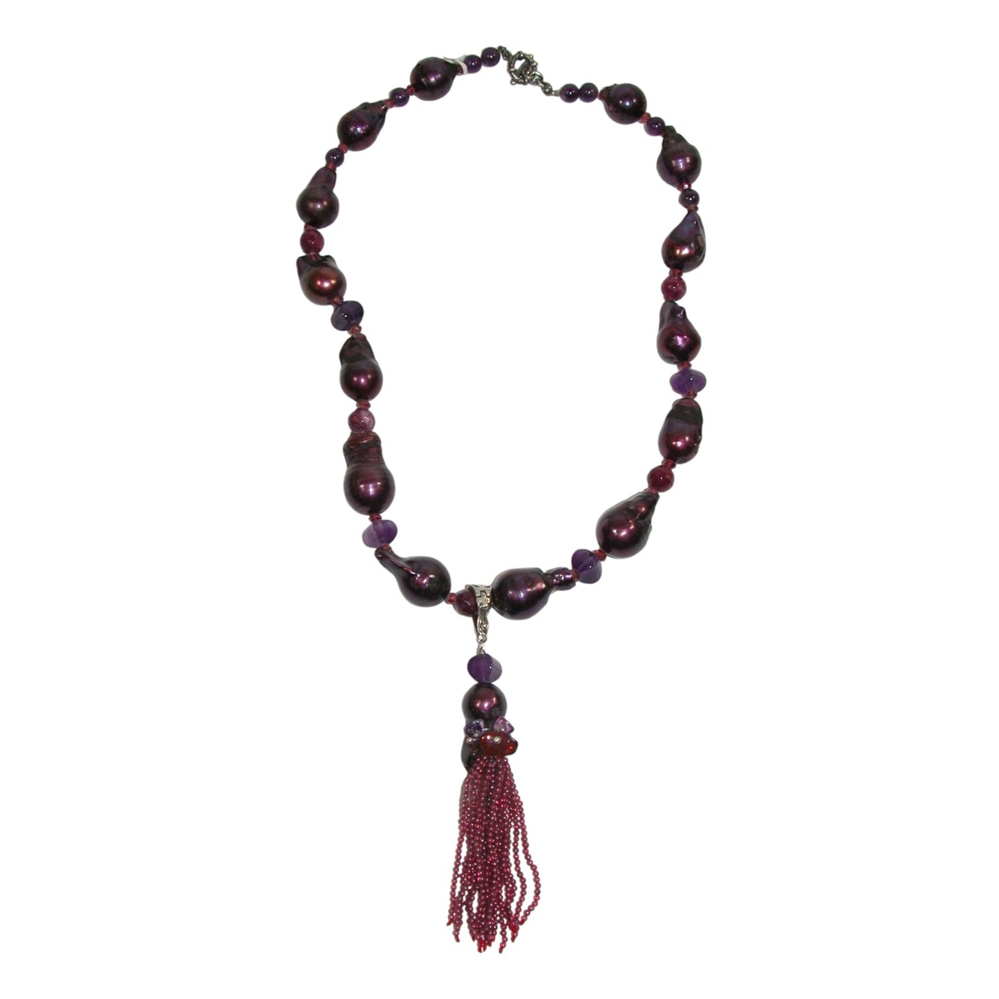 Purple Freshwater Pearl Beaded Sterling Silver Necklace