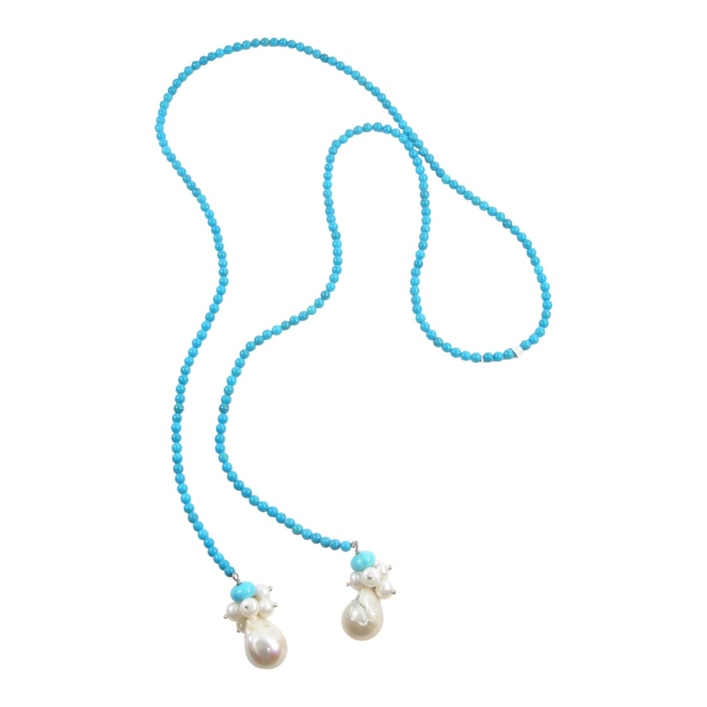 Turquoise, Freshwater Pearl Beaded Sterling Silver Necklace