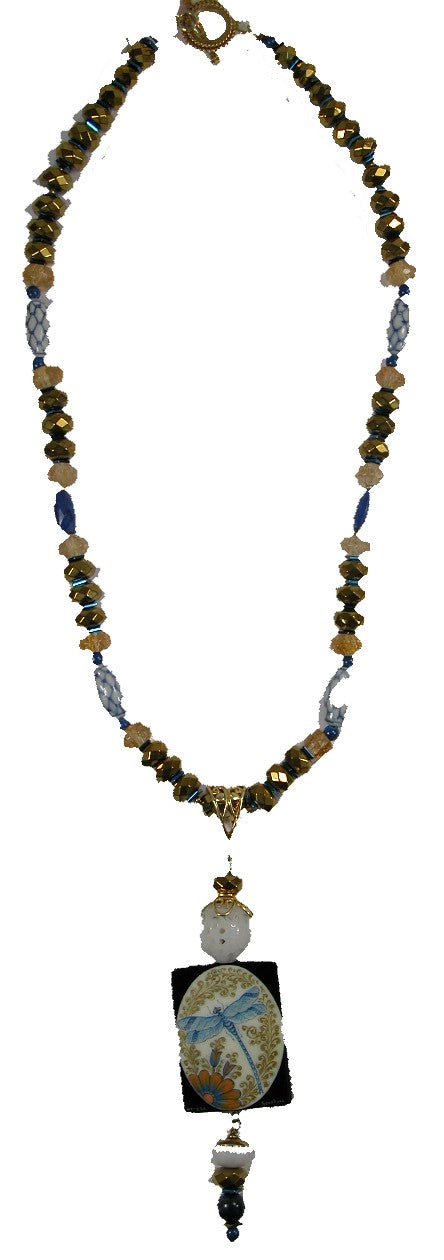 Hand Painted Miniature Hematite Lapis Crystal Toggle Necklace