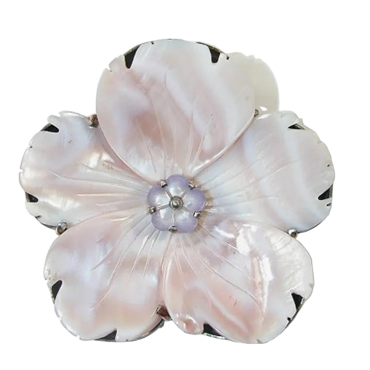 18571 Carved Shell Flower Sterling Silver Pin / Pendant