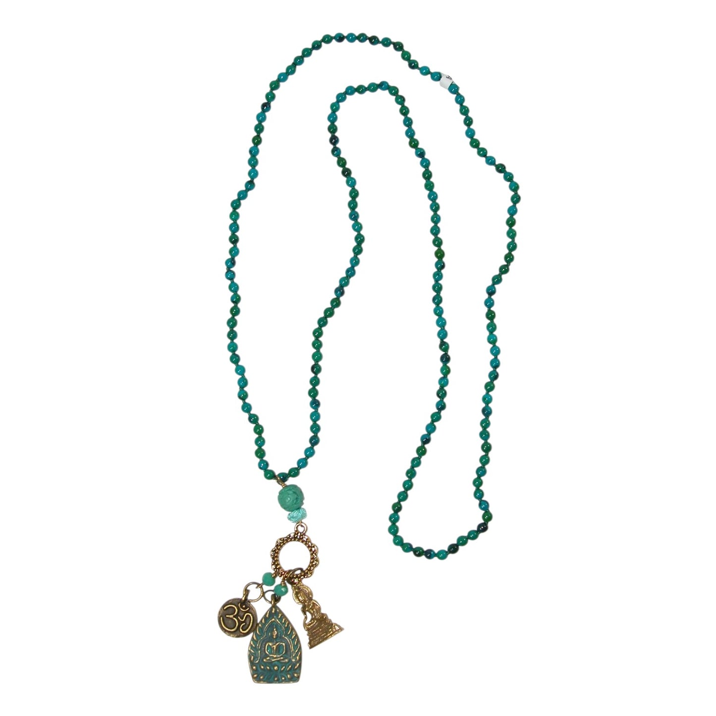 Turquoise Beaded Buddha Sterling Silver Necklace