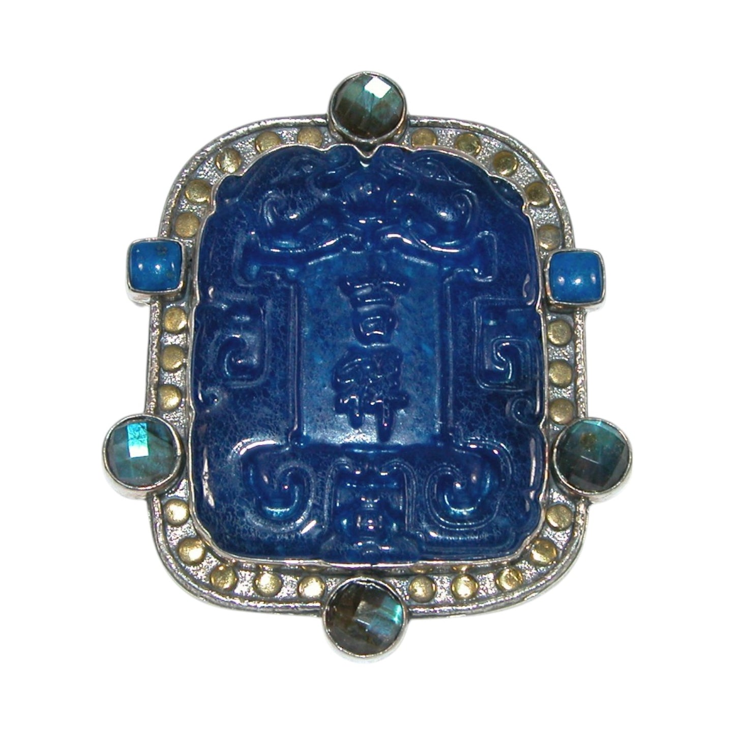 18708A Carved Lapis, Labradorite Sterling Silver Pin and Pendant