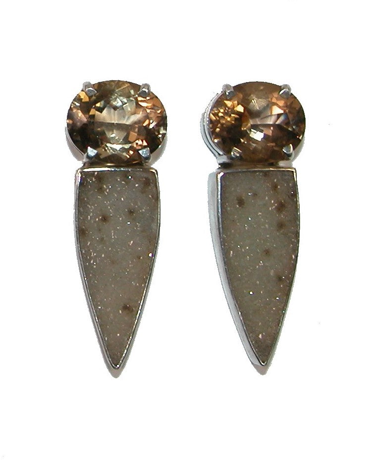 Spotted Drusy Agate Topaz Sterling Silver Earring