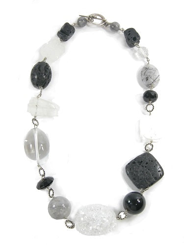 19074 Onyx Lava Bead Sterling Silver Necklace