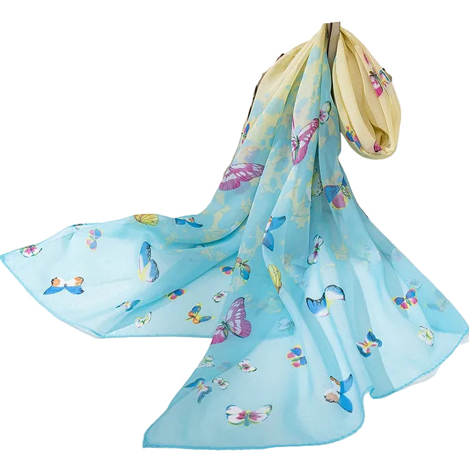 Sheer Yellow and White Butterfly Scarf GF4456