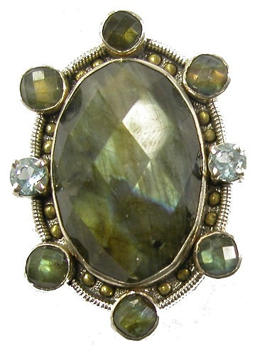 Faceted Labradorite Topaz Sterling Silver Pin and Pendant