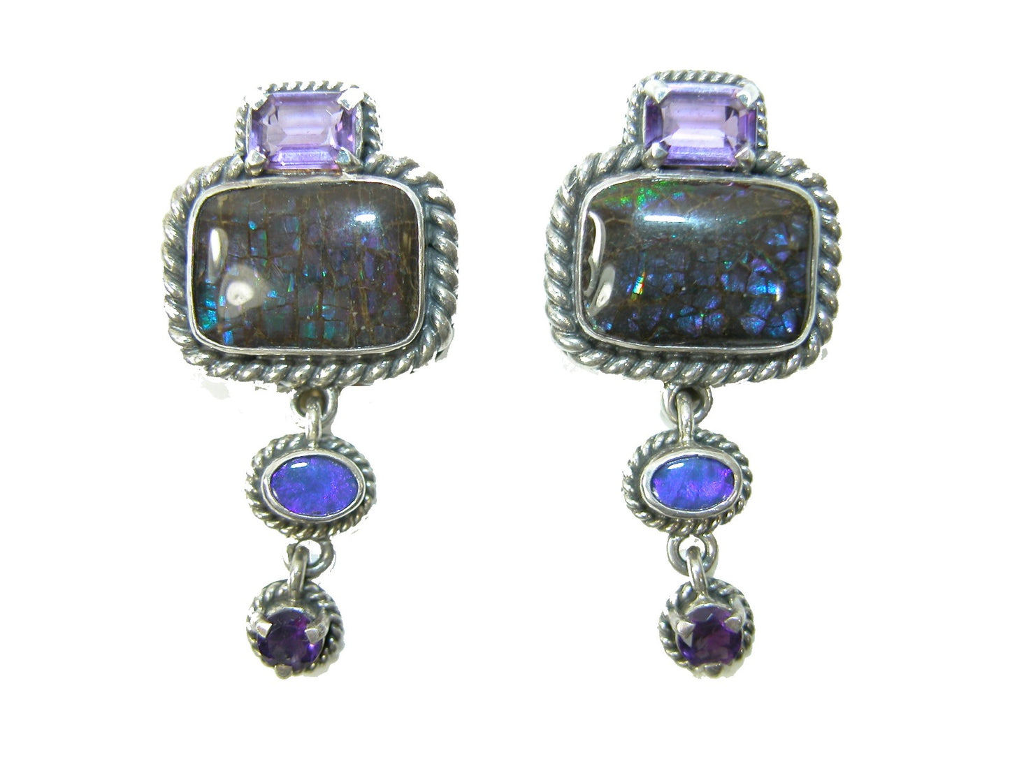 Ammolite Amethyst Sterling Silver Earring