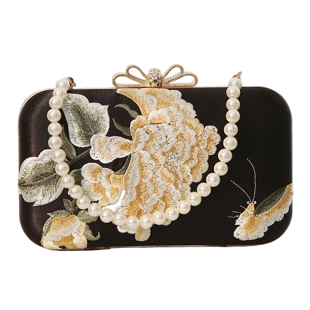 Embroidered Floral Clutch with Pearl Handle GF4997