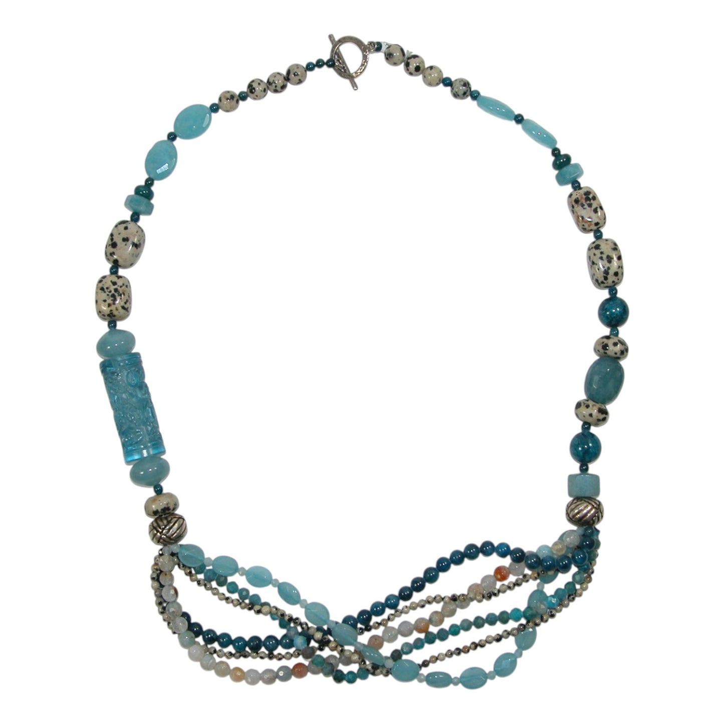 19445 Apatite, Dalmatian Jasper, Agate, Peking Glass Sterling Silver Necklace