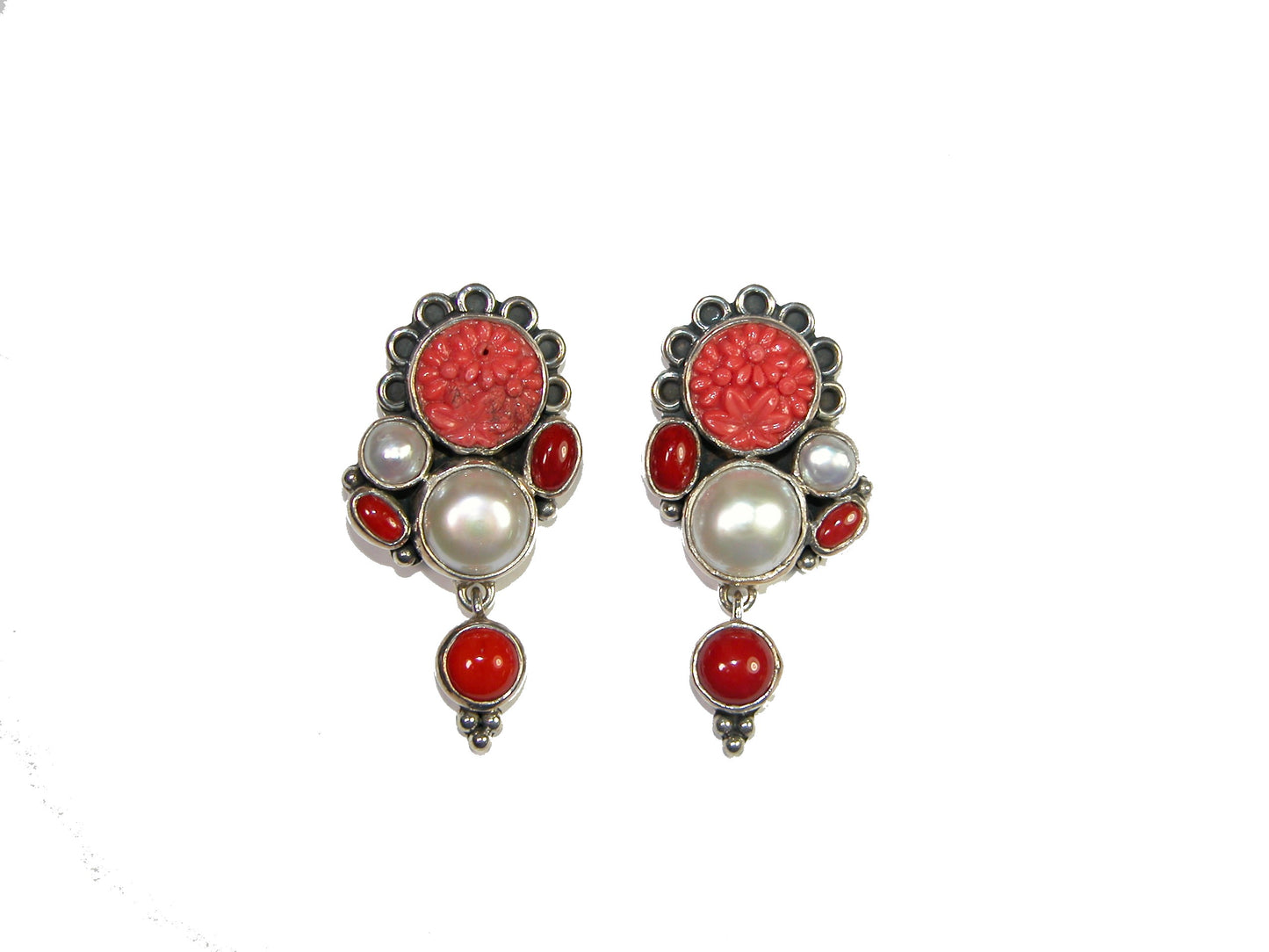 19914A Vintage Glass, Freshwater Pearl, Sterling Silver Earrings
