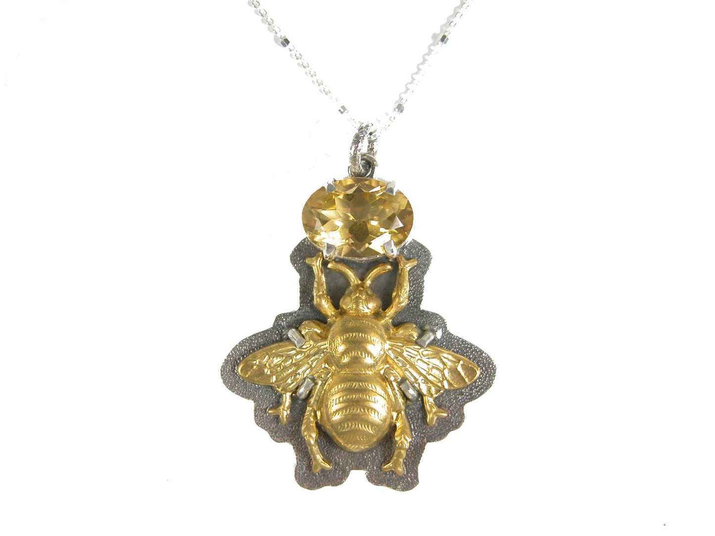 Citrine Bee Pendant Sterling Silver Necklace