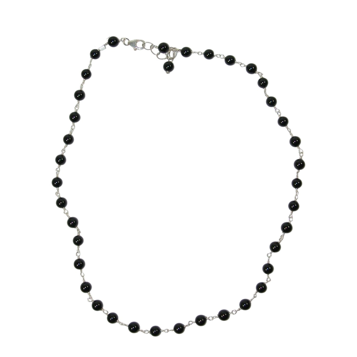 Black Onyx Beaded Sterling Silver Necklace