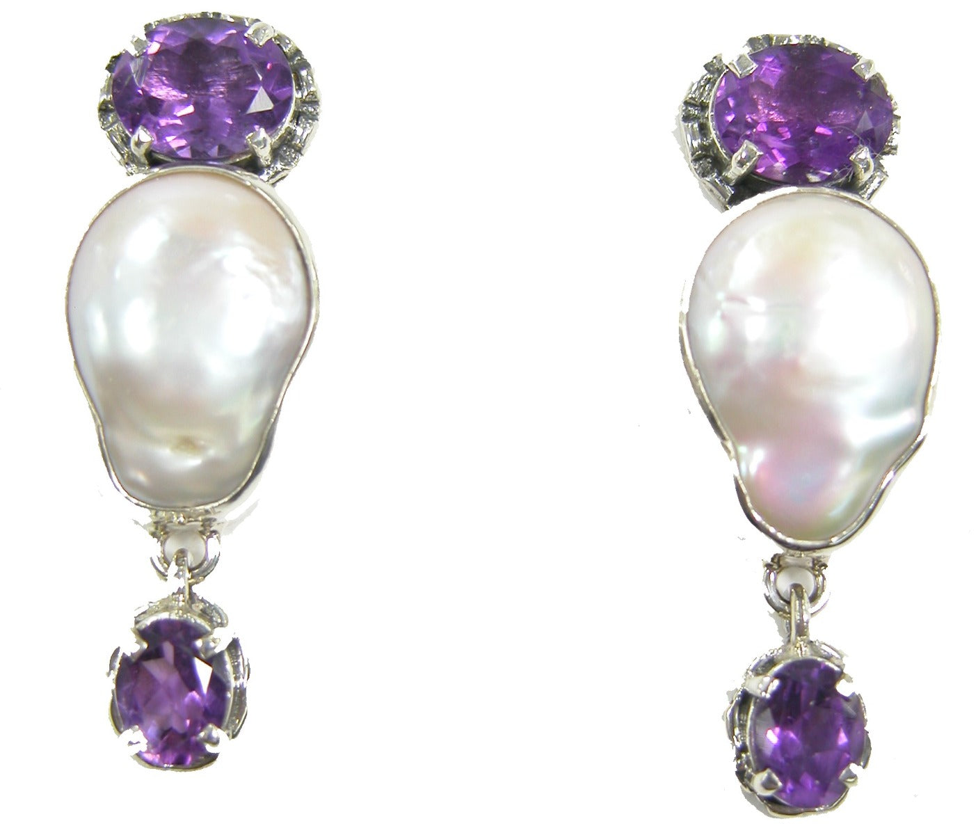 Amethyst and Freshwater Pearl on Sterling Silver Earring