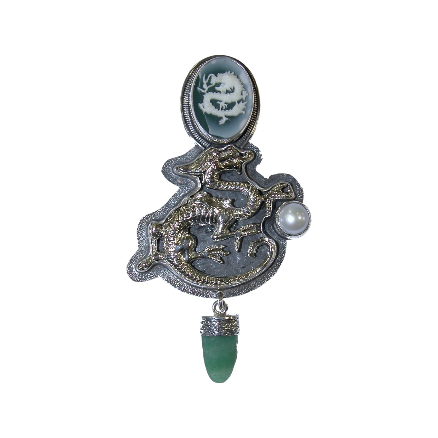 20189 Freshwater Pearl, Aventurine Sterling Silver Pin and Pendant