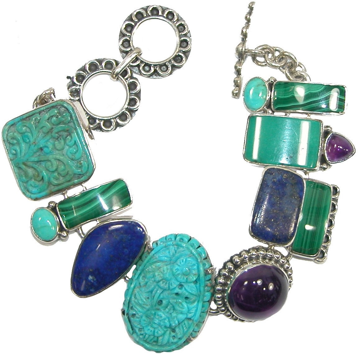 Turquoise Amethyst Lapis Sterling Silver Bracelet