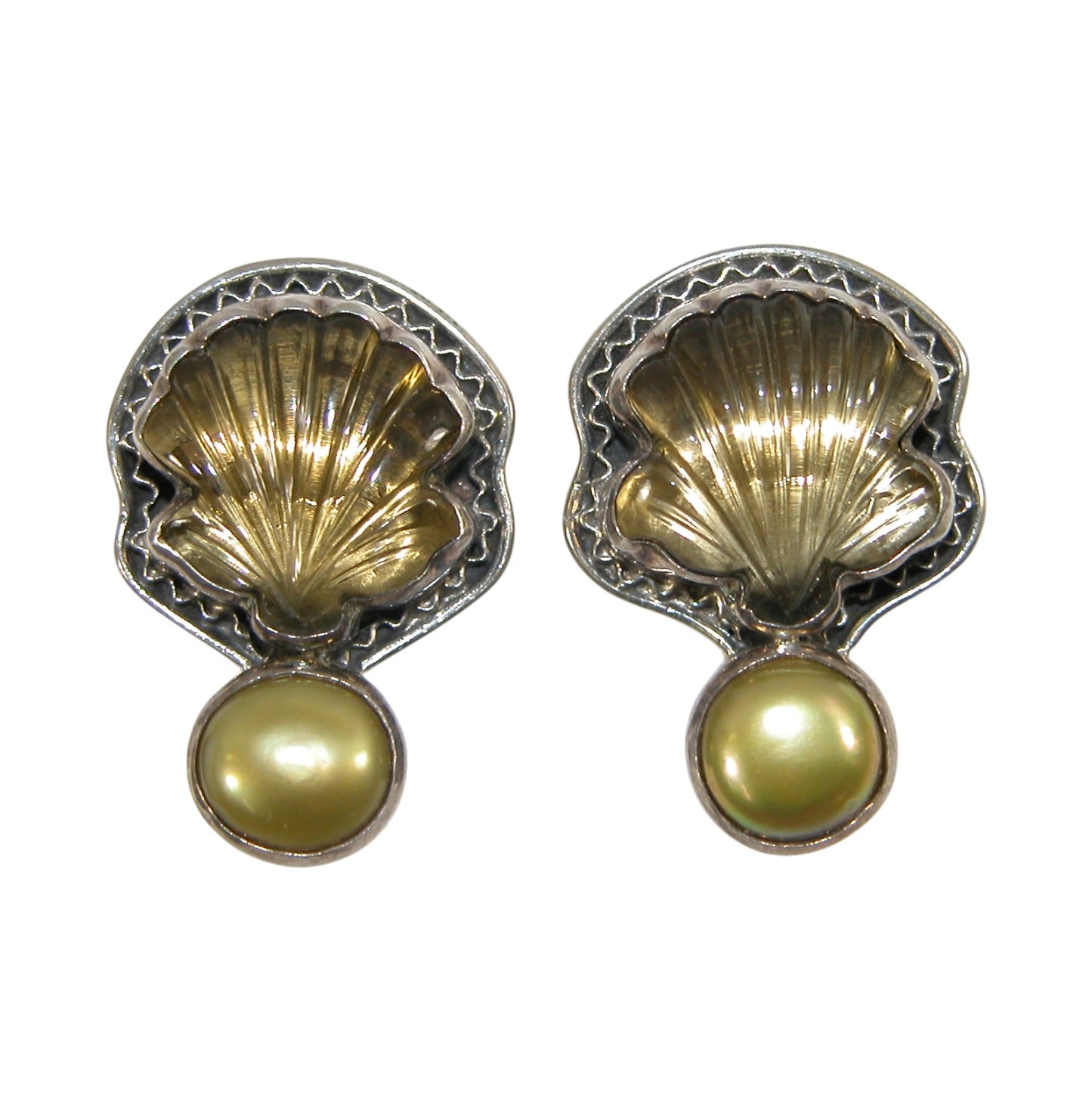 20217A Yellow Quartz, Fresh Water Pearl, Sterling Silver Earrings