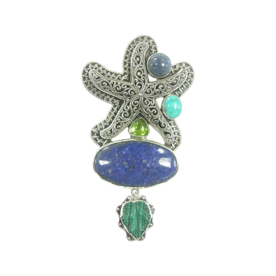20279 Starfish, Lapis, Peridot, Turquoise Sterling Silver Pin and Pendant