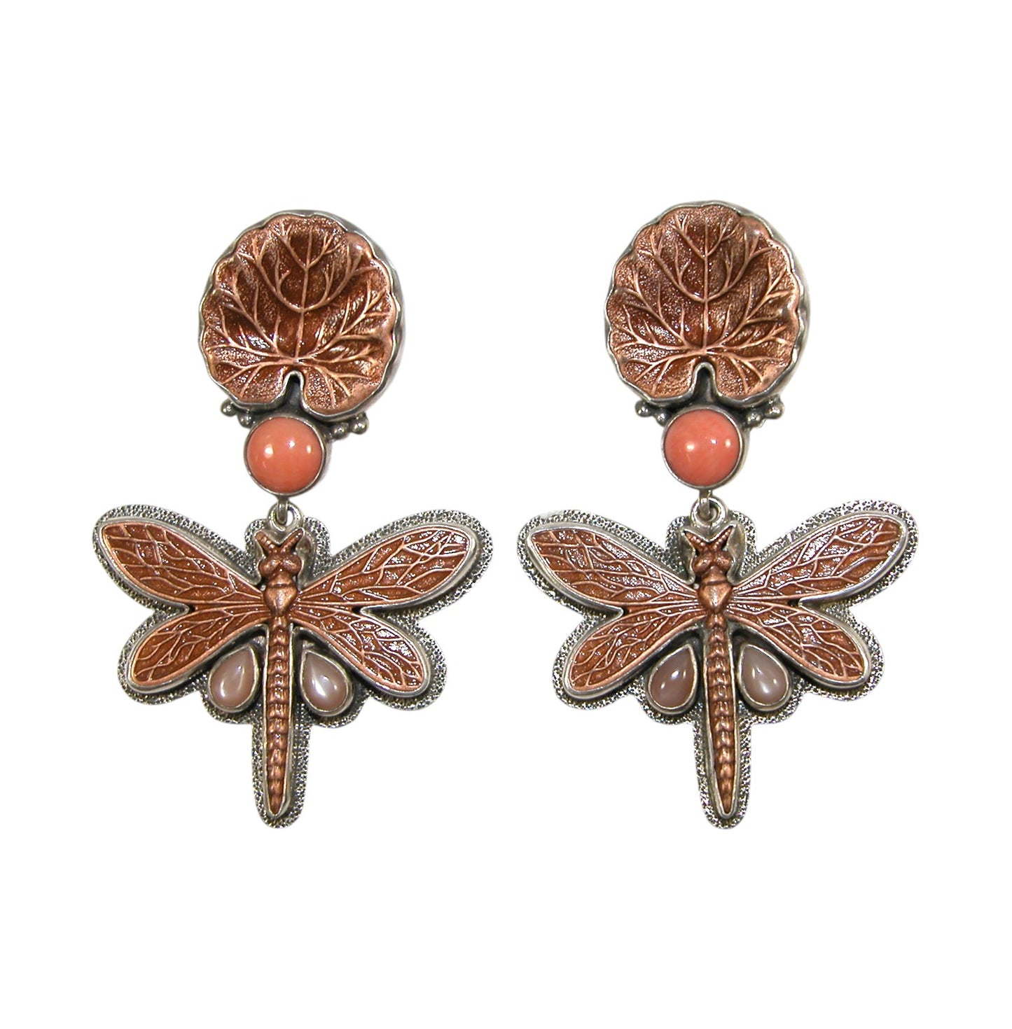 20298 Coral Dragonfly Sterling Silver Earrings