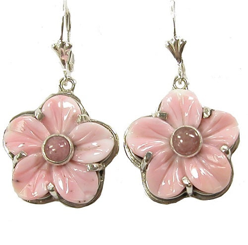 Carved Shell Flower Rhodochrosite Sterling Silver