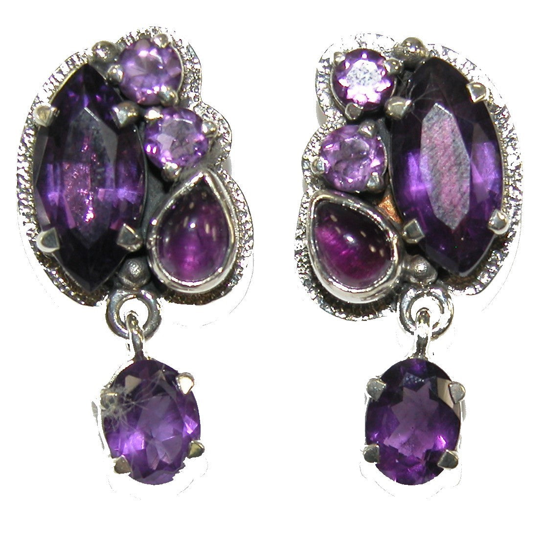 Amethyst Cluster Sterling Silver Dangle Earrings