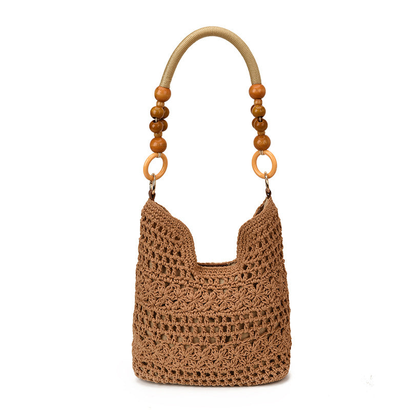 Taupe Cotton Woven Crochet Tote GF5038