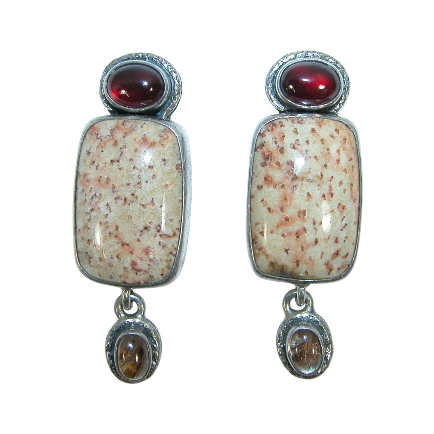 20454A Petrified Palm Wood, Moonstone Sterling Silver Earrings