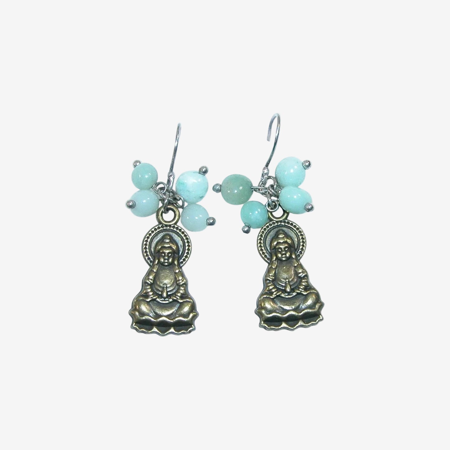 20479 Amazonite, Buddha, Sterling Silver Earrings