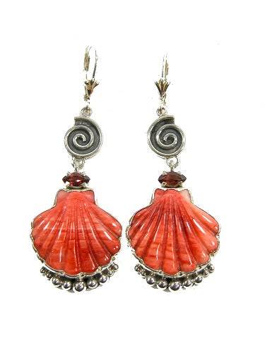 Carved Spiny Oyster Tourmaline Sterling Silver Earring