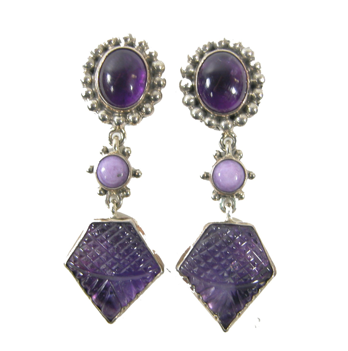 Amethyst Charoite Sterling Silver Earrings