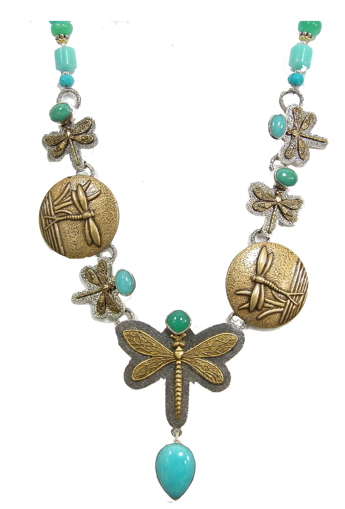 Amazonite Chrysoprase Dragonfly Sterling Silver Necklace
