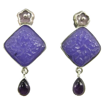 20739 Amethyst, Carved Purple Agate, Sterling Silver Earrings
